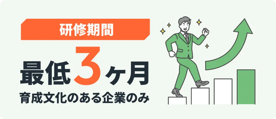 研修期間最低3ヶ月育成文化のある企業のみ