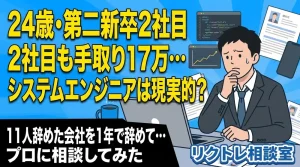 24歳第二新卒「2社目も手取り17万で後悔、未経験でシステムエンジニアは現実的？」にプロが真剣に答えてみた【リクトレ相談室】