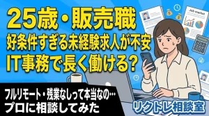 25歳販売職「好条件すぎる未経験求人が不安、IT事務で長く働ける?」